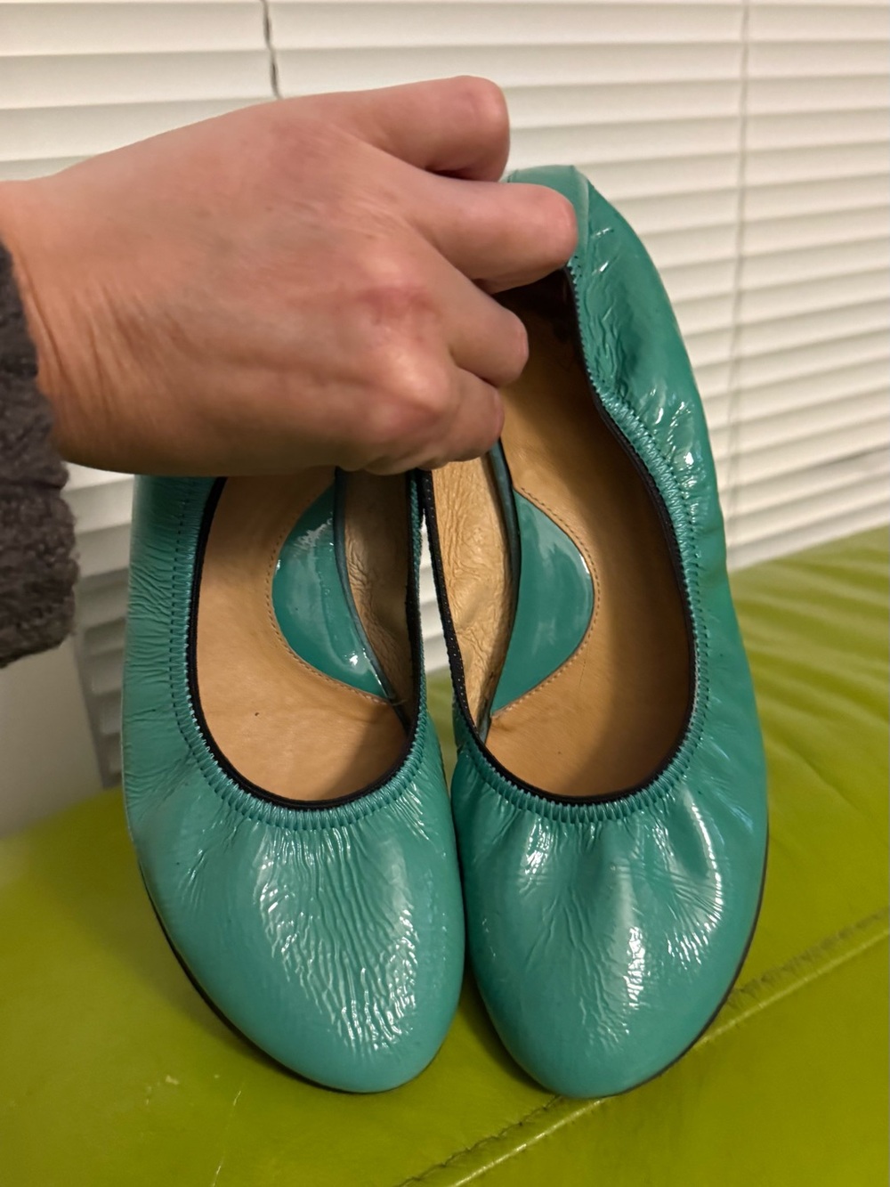John Fluevog Teal Patent Leather Ballet Flats